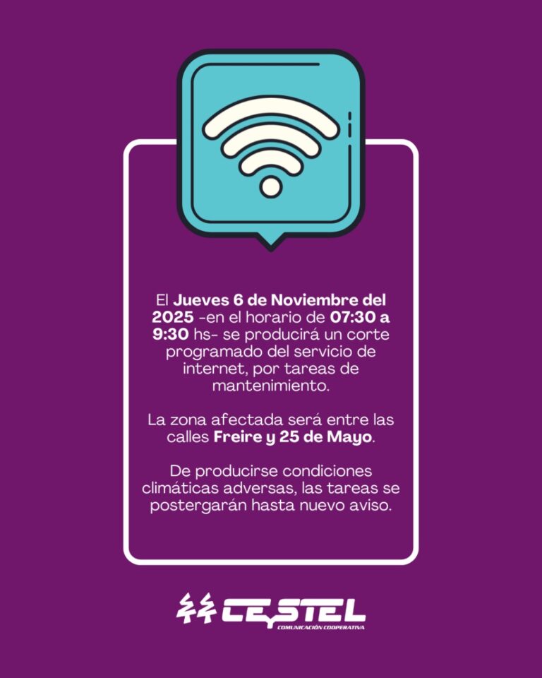 Corte programado de Internet: afectará el sector entre Freire y 25 de Mayo