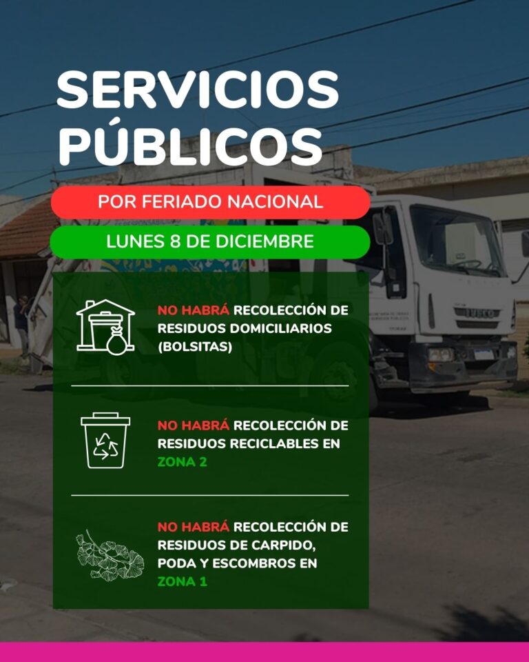 Servicio de residuos ante el Feriado Nacional del Lunes 8 de Diciembre