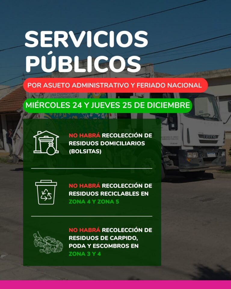 Recolección de residuos ante los feriados de miercoles 24 y Navidad