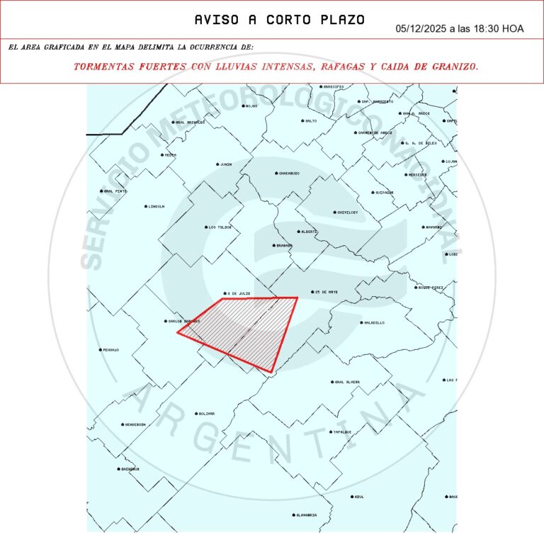Tormentas fuertes con Lluvias intensas, rafagas y caída de granizo en 25 de Mayo, Nueve de Julio y Carlos Casares