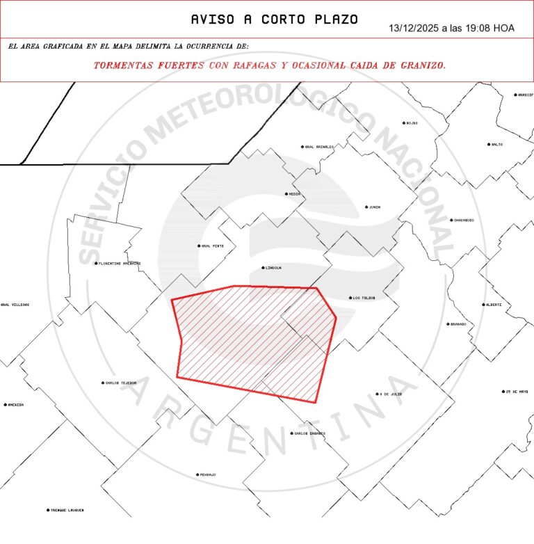 Tormentas fuertes a corto plaza en esta región bonaerense