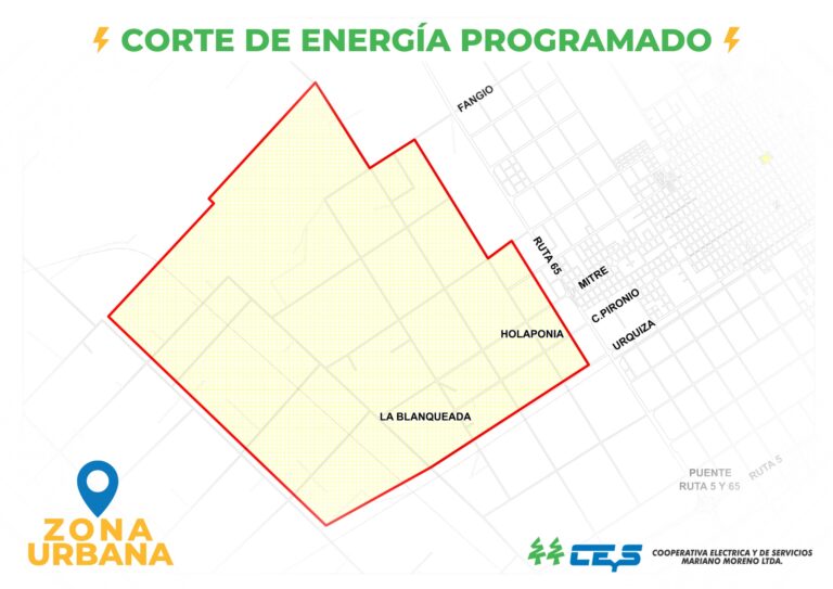 La CEyS programó un corte de energía en un sector cercano a Ruta 65 y Urquiza