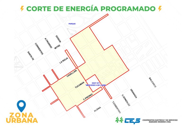 La CeyS ‘Mariano Moreno’ programó corte de energía en un sector centrico para este Martes 30