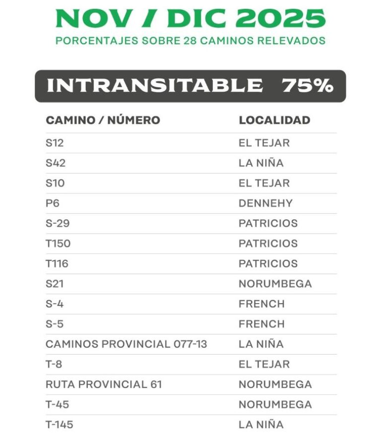 El 75 % de los caminos rurales de Nueve de Julio están intransitables tras la inundación