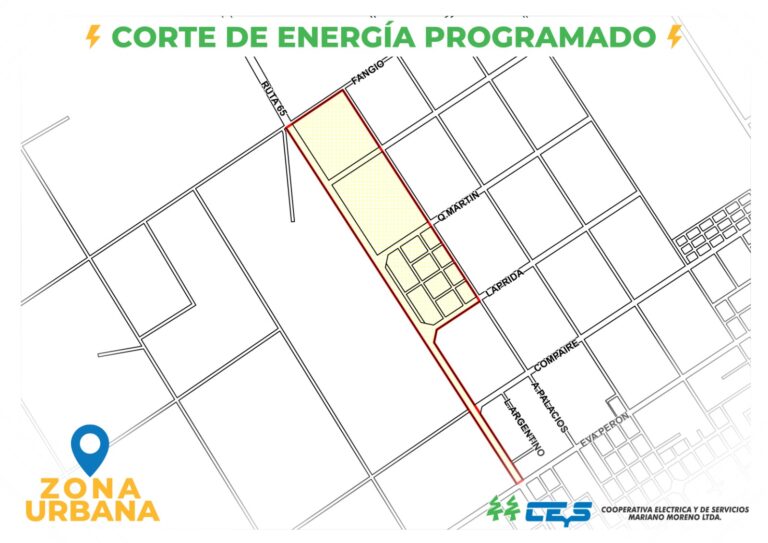La CEyS programó un corte de energía en un tramo de la Ruta 65