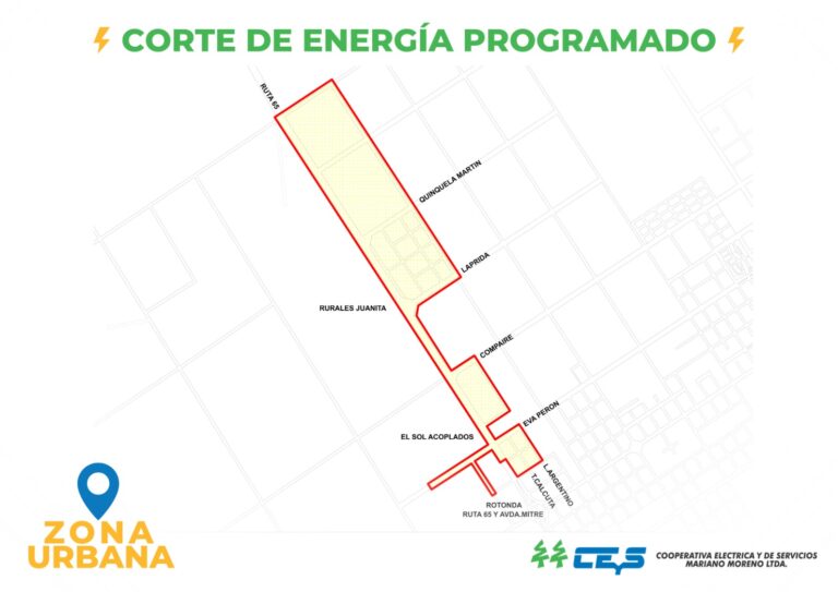 Corte de Energía programado en una zona de la Ruta 65