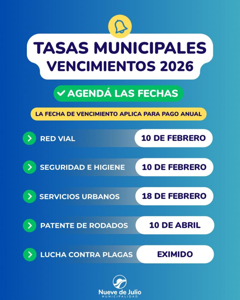 Vencimientos de Tasas Municipales: lo que deben saber los vecinos de Nueve de Julio