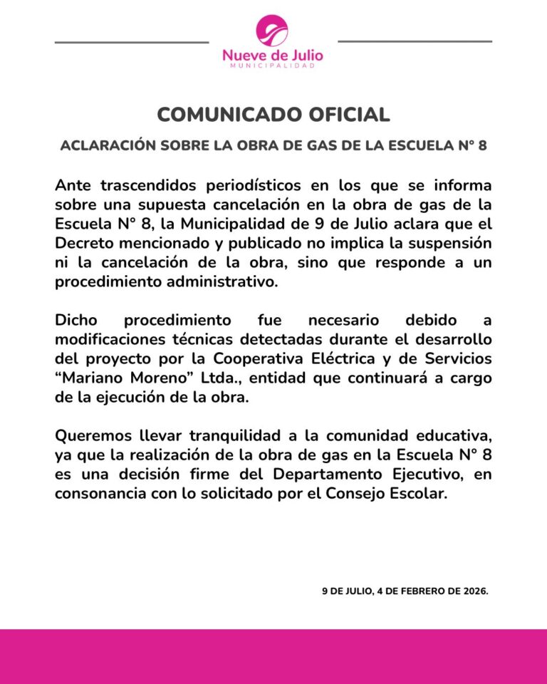 La obra de gas de la Escuela Secundaria N° 8 se hará con nuevo contrato