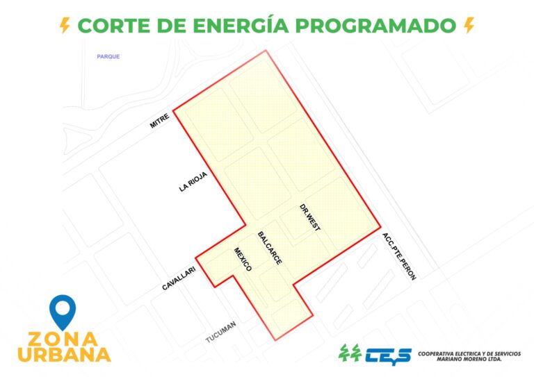 La CEyS Mariano Moreno programó un corte de energía en un sector de la ciudad