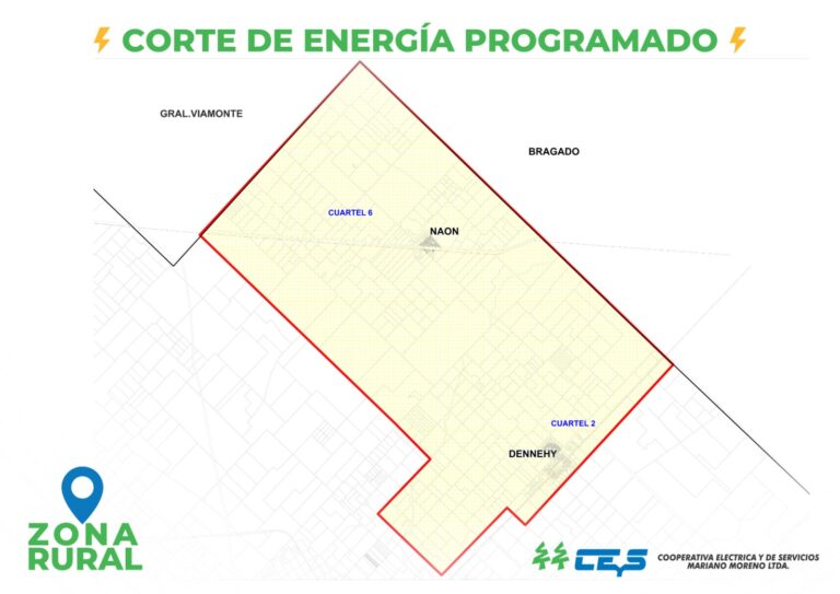 También se interrumpirá el servicio de luz en Dennehy y Carlos María Naón