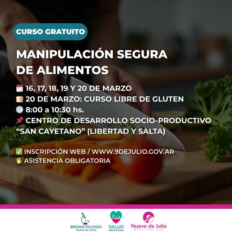 Curso gratuito de Manipulación de Alimentos en San Cayetano: inscripción abierta