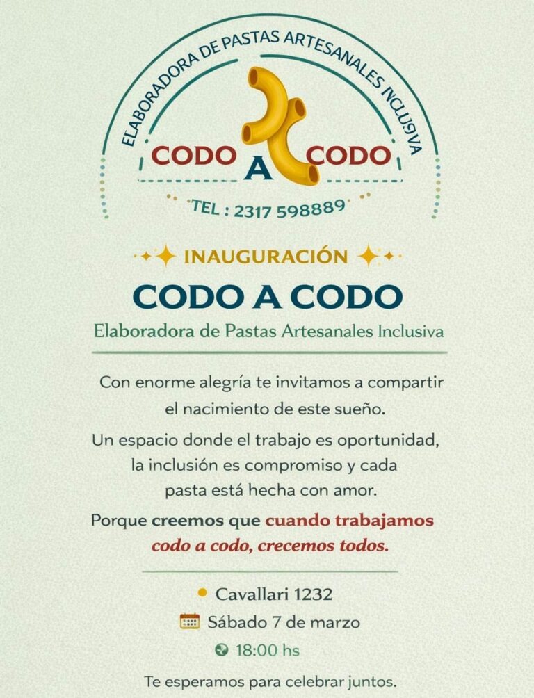 Nace Codo a Codo: La pasta artesanal que une inclusión y sabor con amor en Nueve de Julio