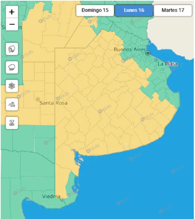 Alerta amarilla por lluvias y tormentas en Nueve de Julio y un amplio sector de la provincia de Buenos Aires