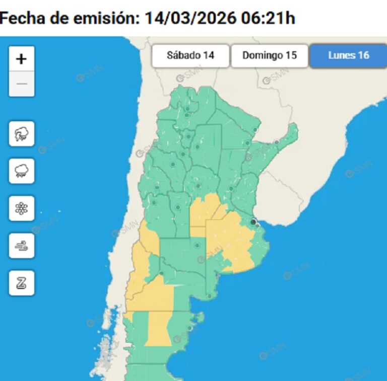 Alerta amarilla para el lunes: se esperan tormentas fuertes en Nueve de Julio y gran parte de la provincia