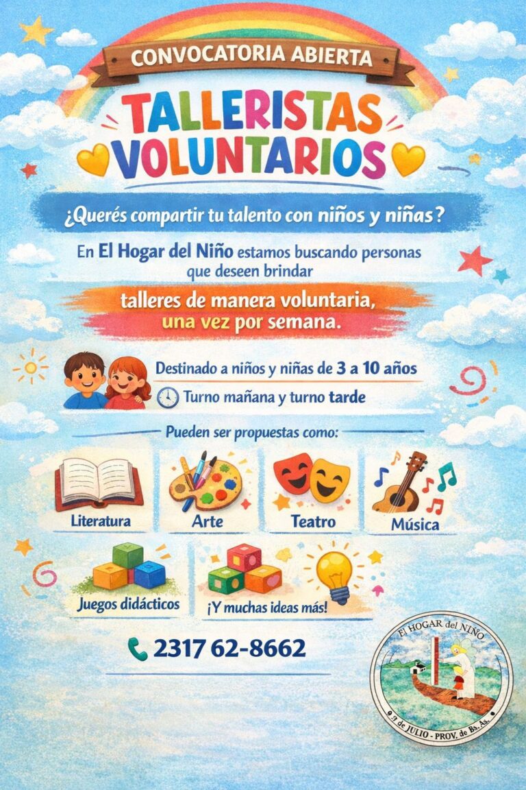 Hogar del Niño: buscan talleristas y anuncian cupos disponibles para el ciclo 2026