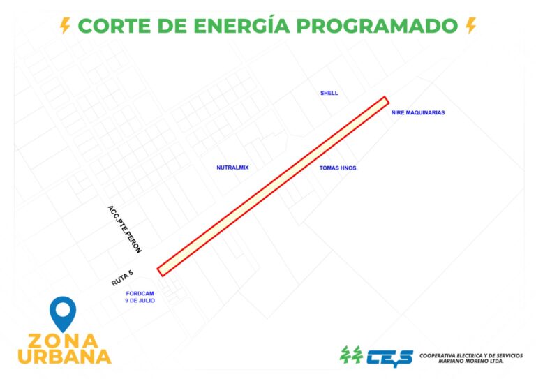 Corte programado de energía eléctrica en tramo de la Ruta 5 este sábado 7 de marzo