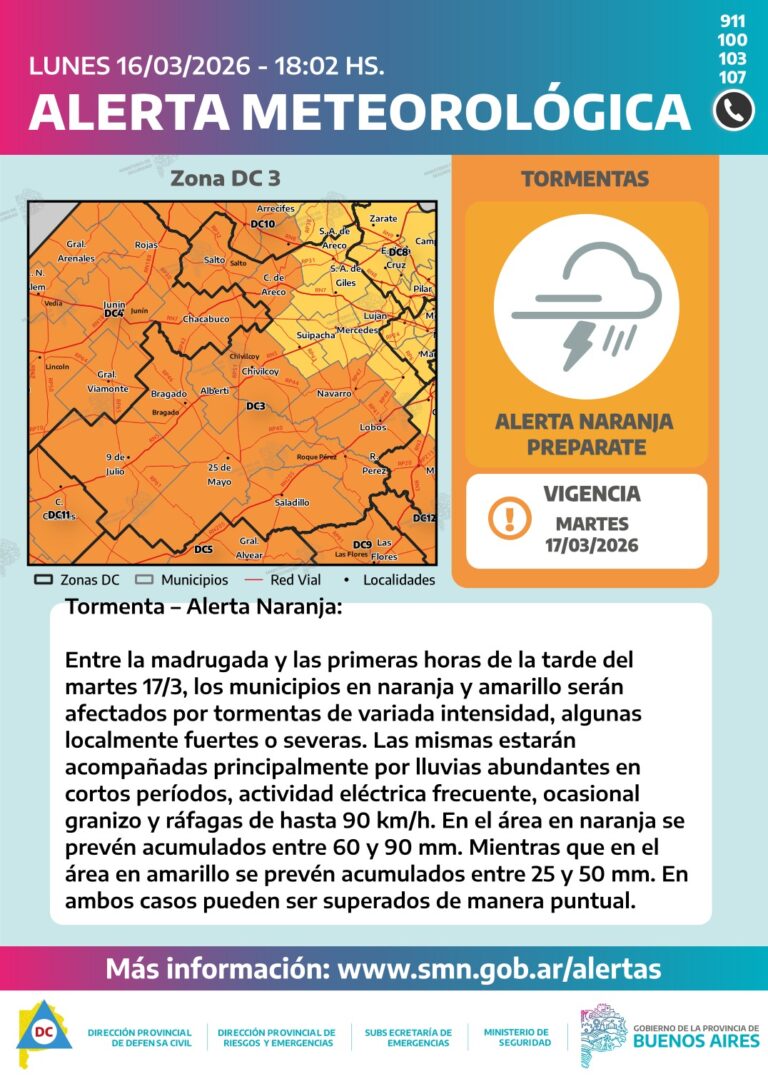 Frente frío provocará lluvias y tormentas fuertes en la provincia