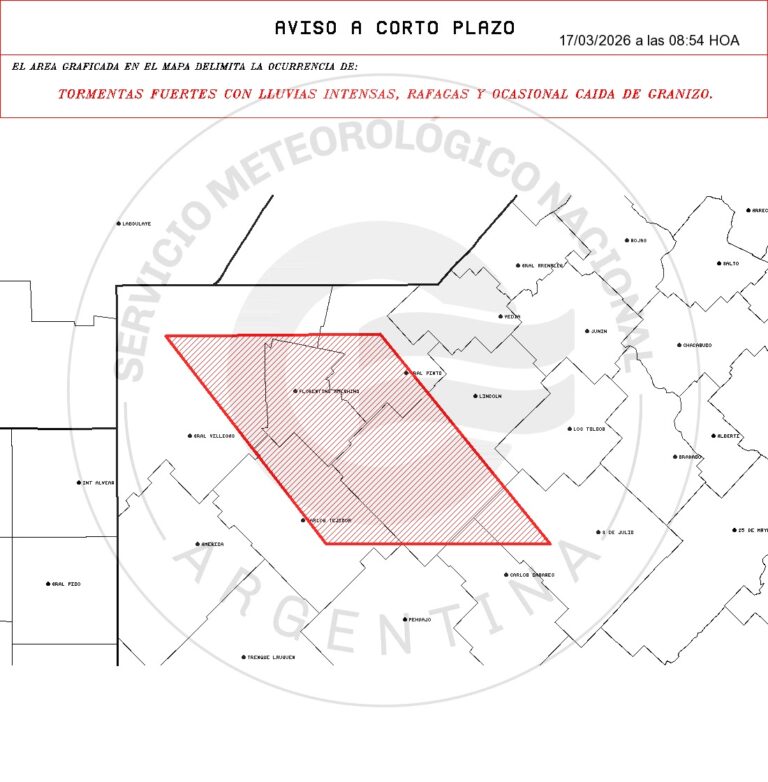 Tormentas intensas avanzan sobre el centro-oeste bonaerense con lluvias abundantes y posible granizo