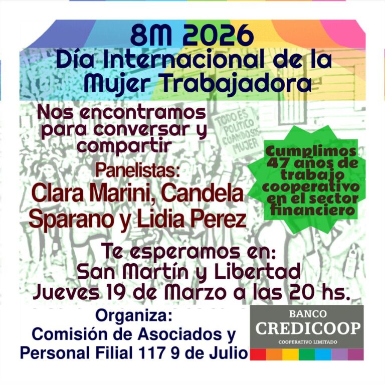 Banco Credicoop Sucursal Nueve de Julio invita a charla por el Día Internacional de la Mujer