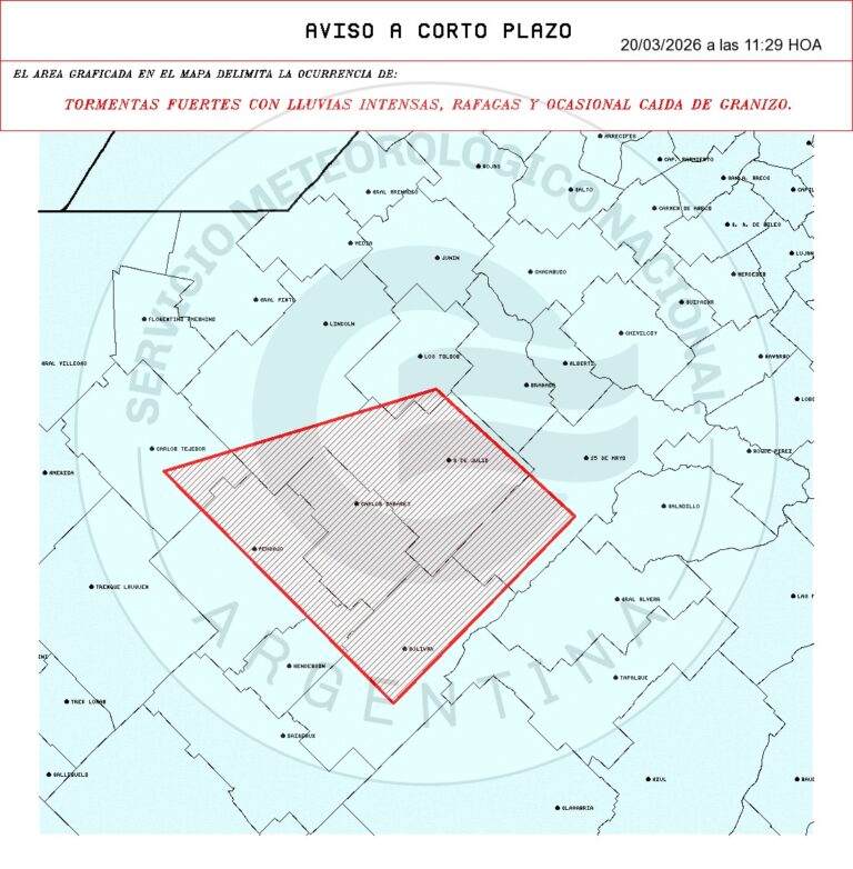 Tormentas aisladas afectan el noroeste de la provincia con intensa lluvia y ráfagas