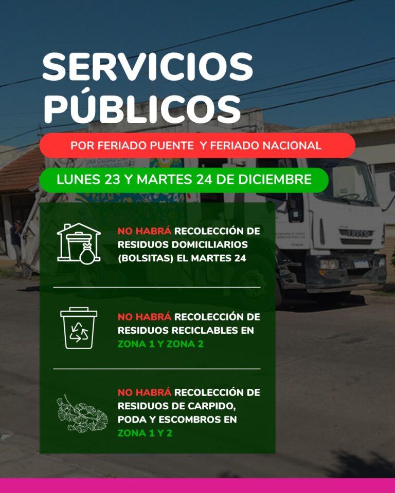 Cronograma especial de recolección de residuos por los feriados del 23 y 24 de marzo