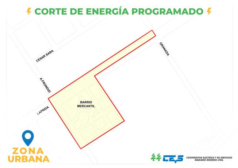 Corte de energía programado en Barrio Mercantil y alrededores