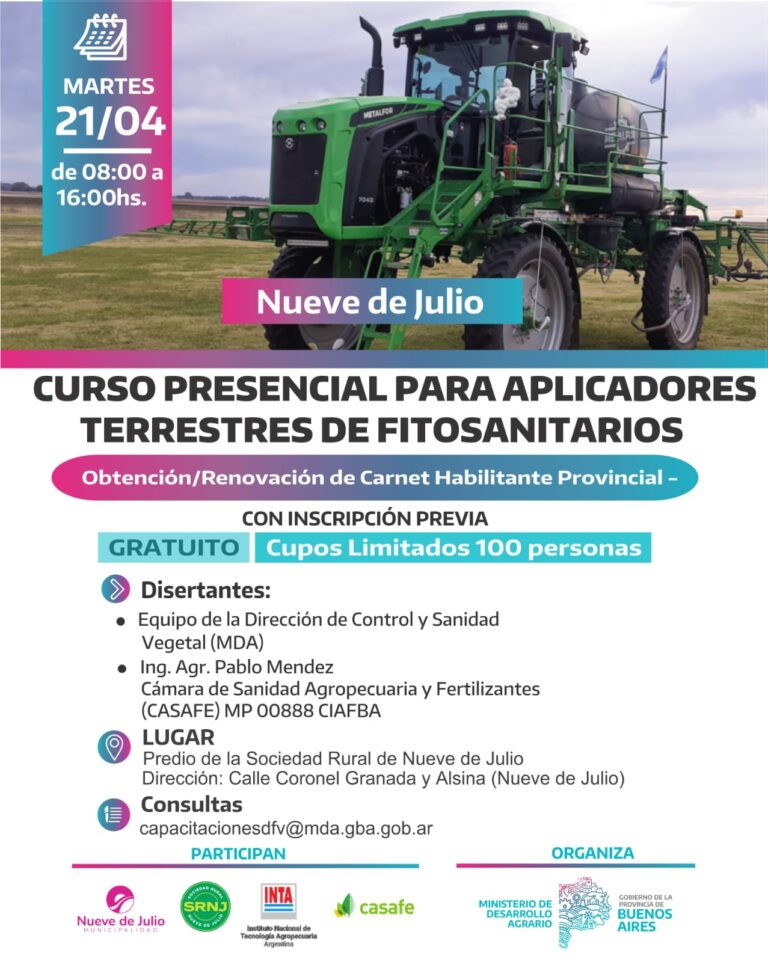 Curso gratuito para aplicadores de fitosanitarios en Nueve de Julio