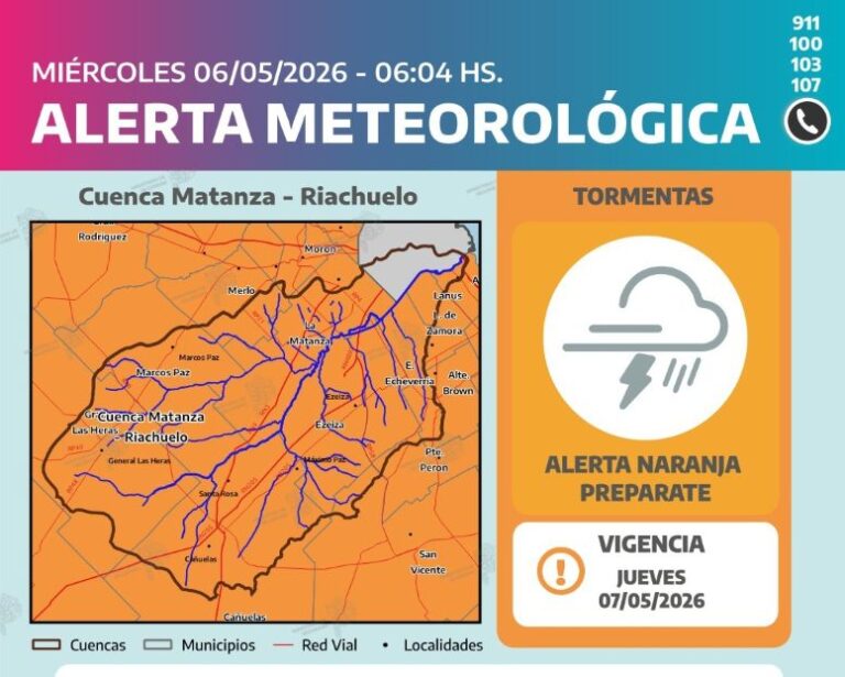Tormentas fuertes y ráfagas intensas afectarán al territorio bonaerense entre la noche del miércoles y la madrugada del jueves
