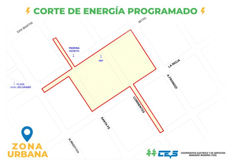 Corte de energía programado este domingo en zona céntrica de Nueve de Julio