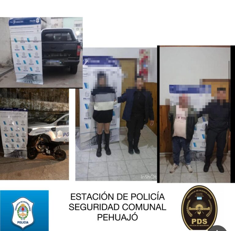 Tres procedimientos policiales en Pehuajó: un aprehendido por desobediencia, disturbios en la vía pública y el hurto de una motocicleta