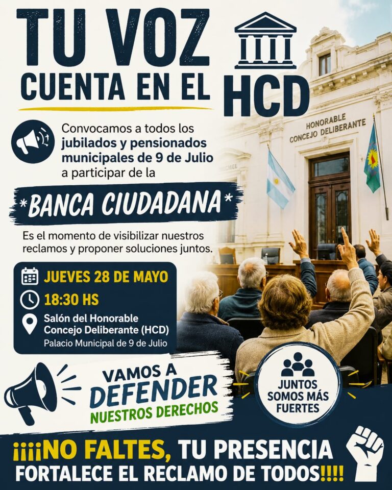 Jubilados municipales llevarán sus reclamos al Concejo Deliberante en la Banca Ciudadana