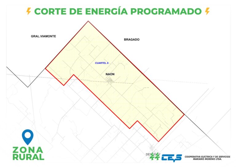 Corte de energía programado en Carlos María Naón y zona rural aledaña