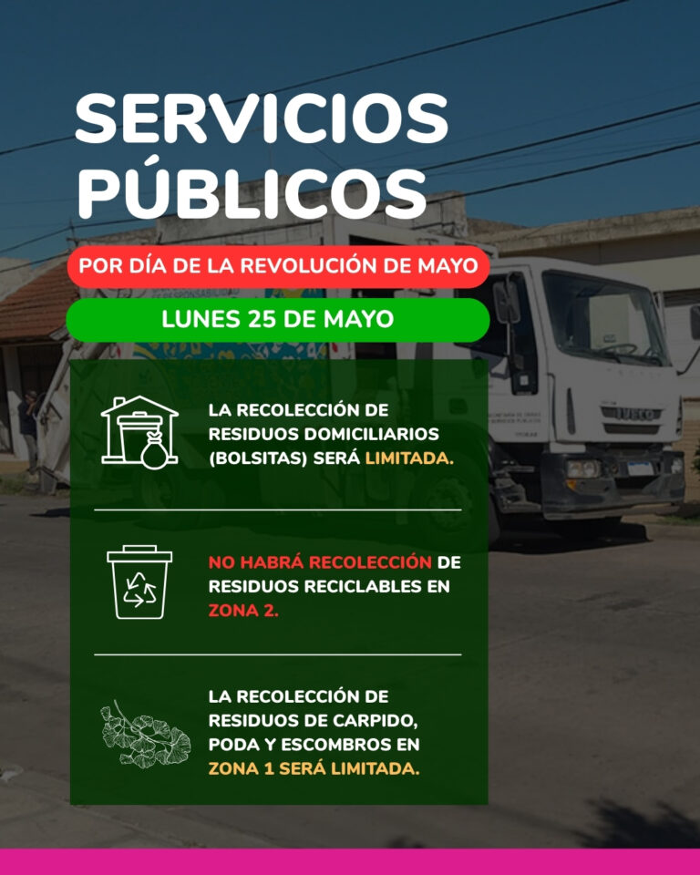 Recolección de residuos con servicios limitados por el feriado del 25 de Mayo