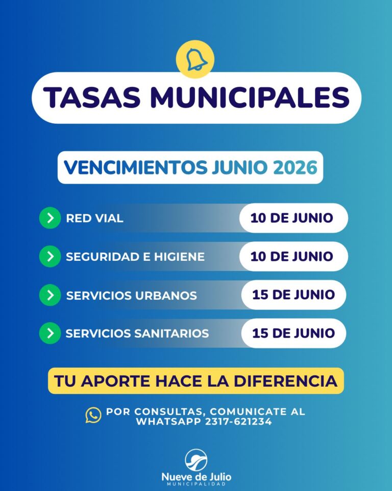 La Municipalidad recuerda los vencimientos de tasas correspondientes a junio