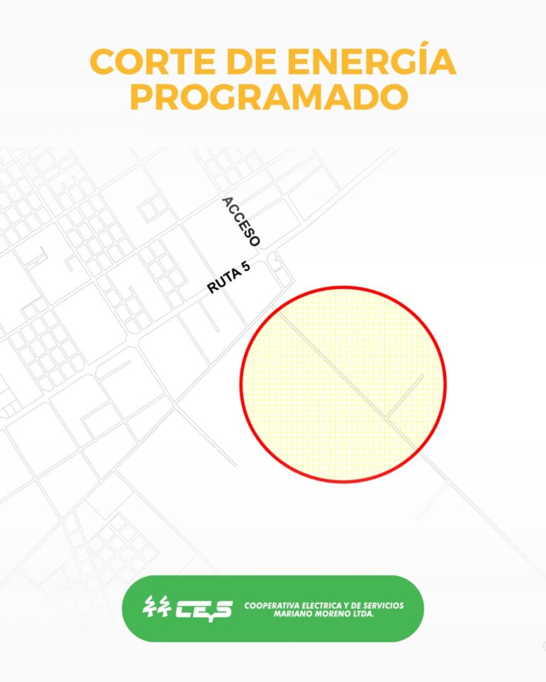 La CEyS programó un corte de energía en cercanías de la Ruta 5 y acceso Perón