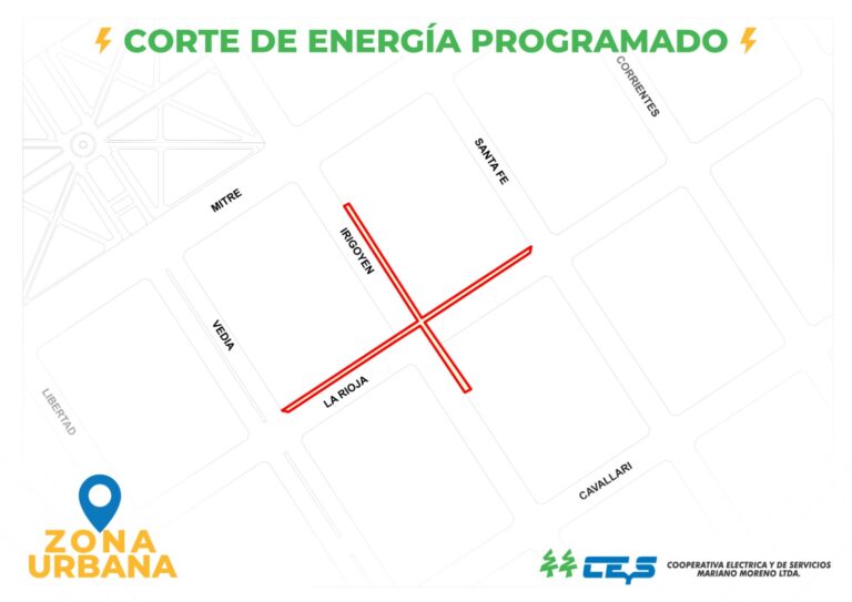 Corte de energía programado en zona urbana de La Rioja e Yrigoyen