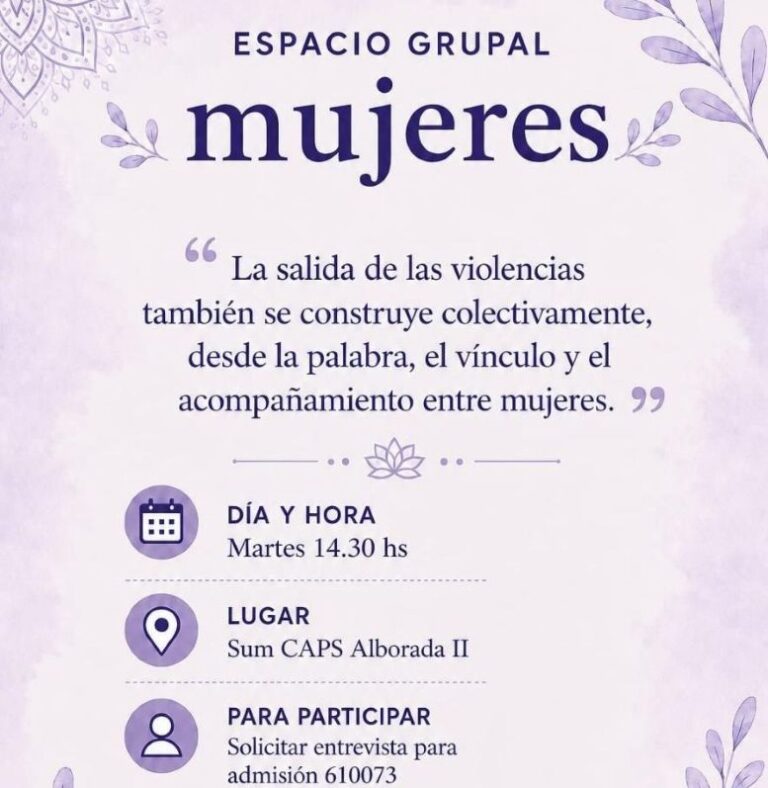 Convocan a un “Espacio Grupal para Mujeres” en CAPS Alborada II