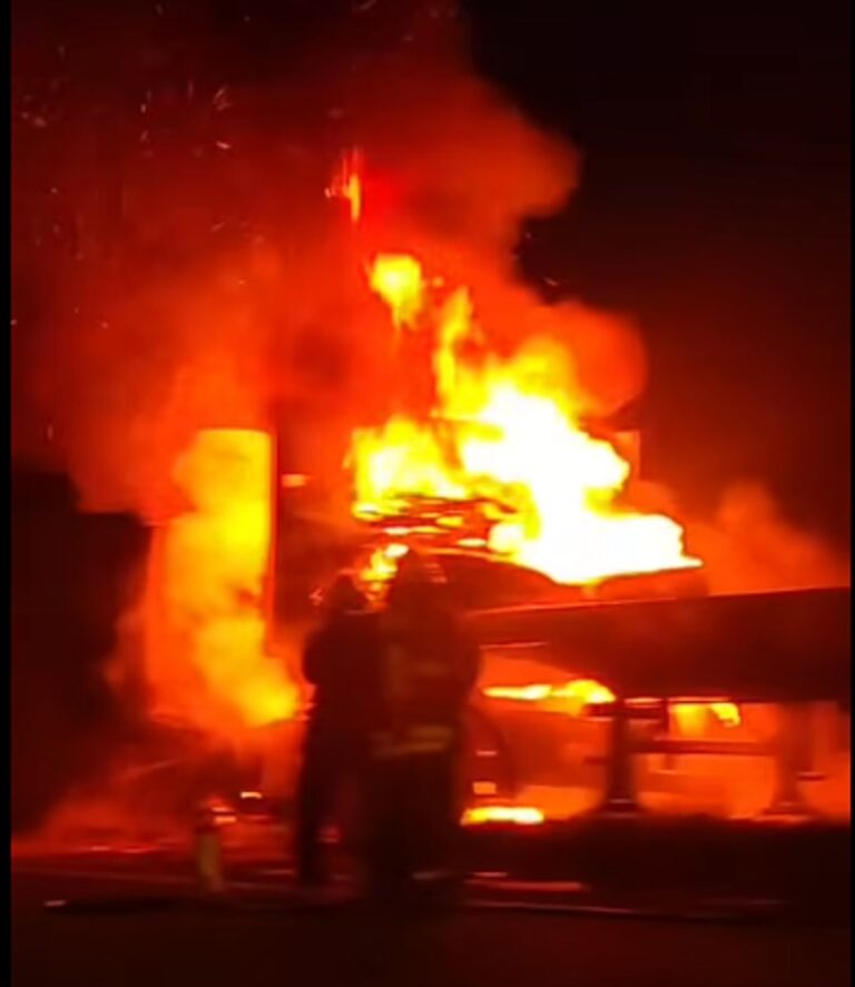 Incendio destruyó por completo un camión nuevejuliense que viajaba hacia Bahía Blanca