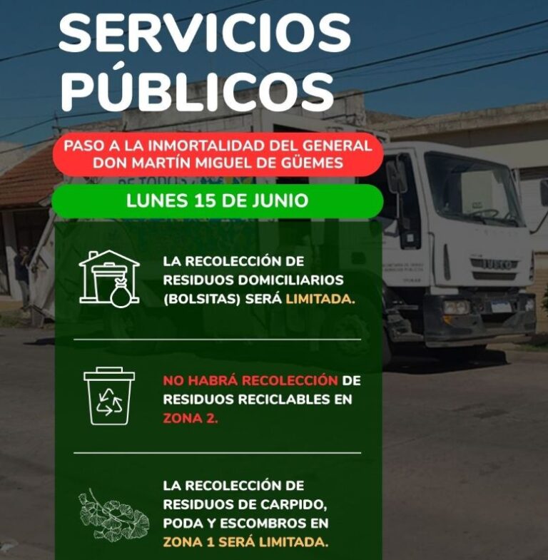 Cronograma de recolección de residuos ante el feriado del lunes
