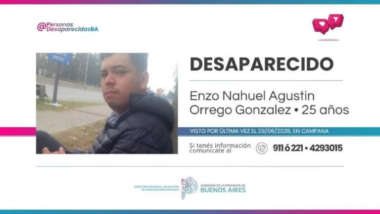 Buscan intensamente a Enzo Nahuel Agustín, de 25 años, desaparecido en Campana