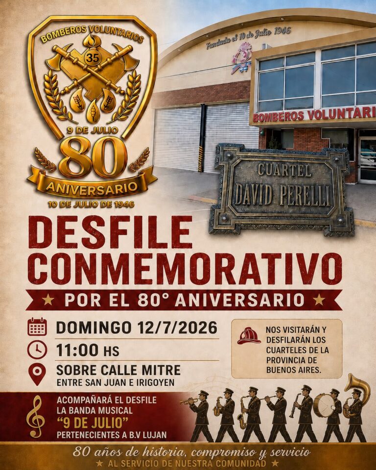 Bomberos Voluntarios de Nueve de Julio celebran su 80° aniversario con un desfile institucional