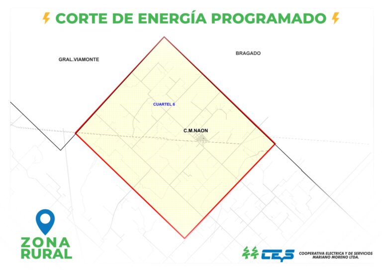 Corte programado para este miércoles de energía en la zona de Carlos María Naón