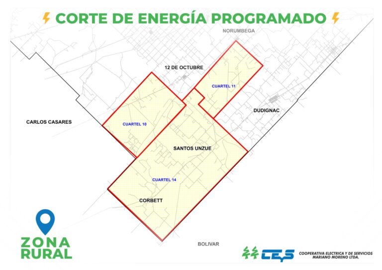 La CEyS programó un corte de energía para este martes en la zona de Corbett y Santos Unzué