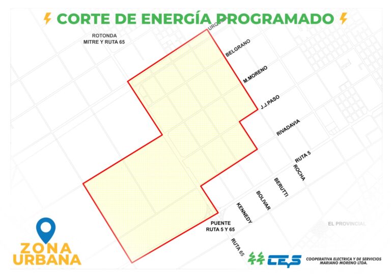 Corte programado de energía este jueves: afectará a un sector cercano al puente de las Rutas 5 y 65