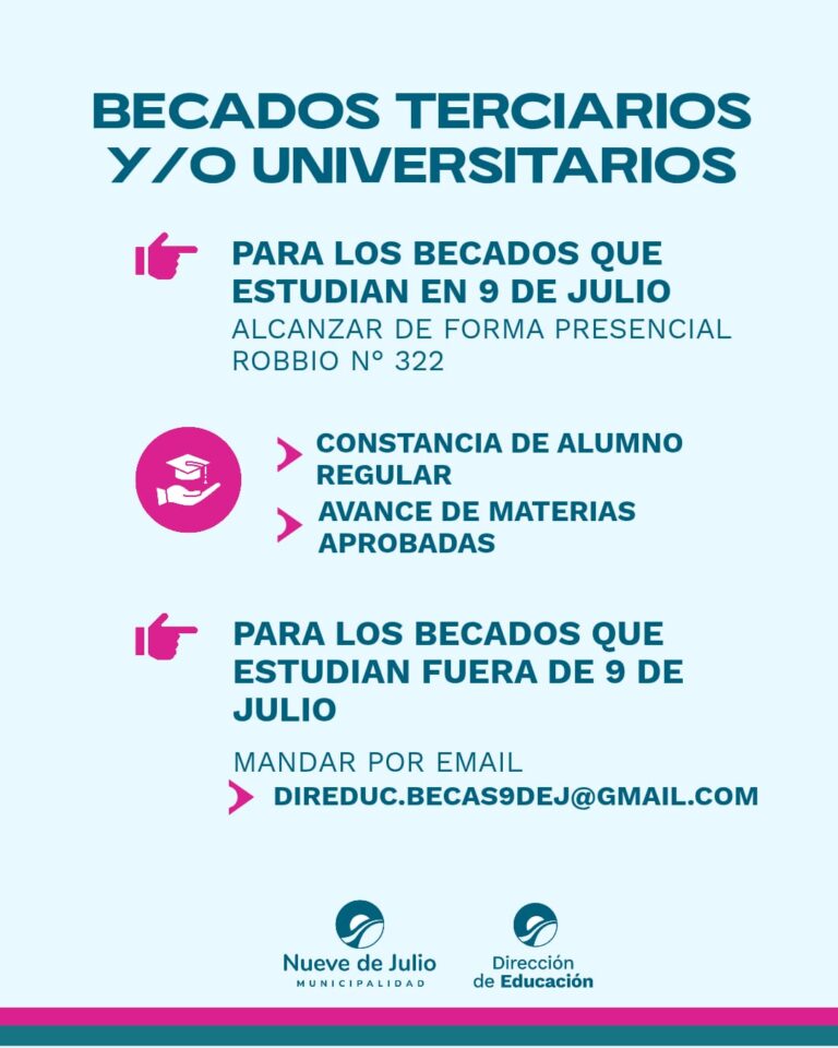 La Municipalidad informa los plazos para presentar la documentación de las becas educativas