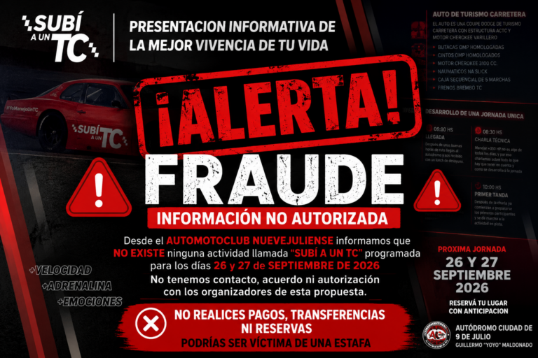 Automoto Club Nuevejuliense alertó sobre una actividad no autorizada en el Autódromo de 9 de Julio