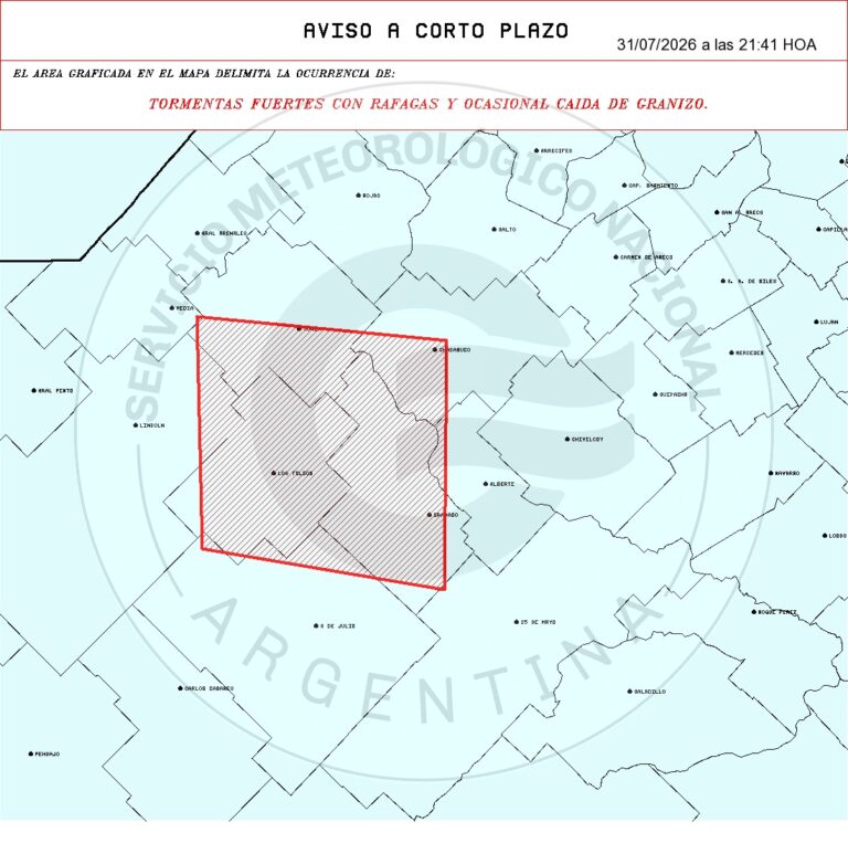El SMN emitió un alerta a muy corto plazo por tormentas fuertes para la región