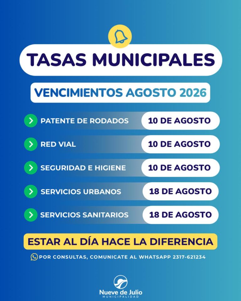 Agosto: el municipio informó el cronograma de vencimientos de las tasas municipales